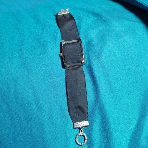 vintage Black felt bedazzled Geneva watch pin buckle clasp - works! main image 12